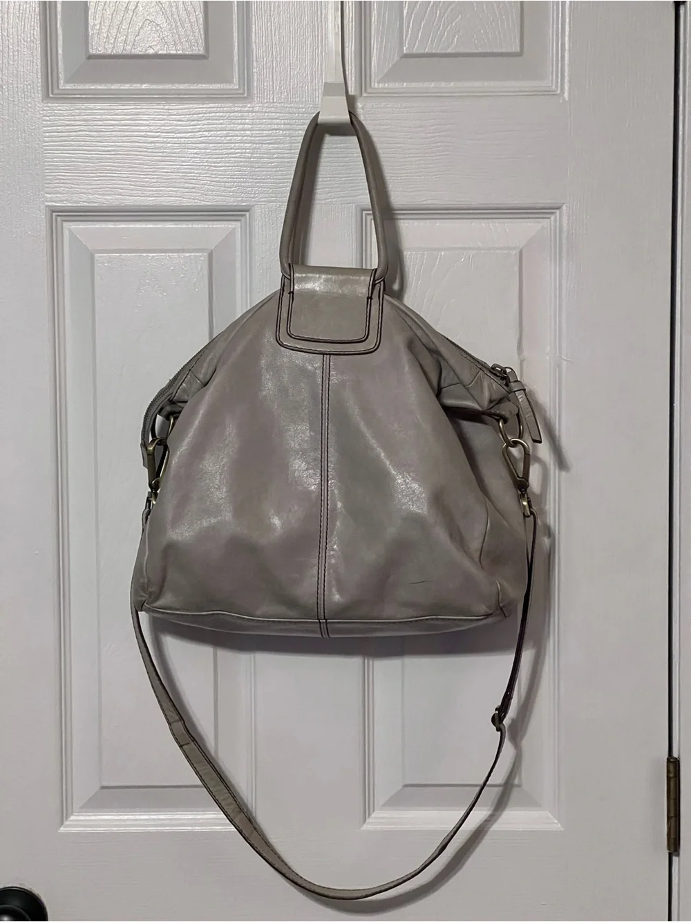 HOBO International Sheila Large Gray Leather Convertible Satchel Tote Crossbody